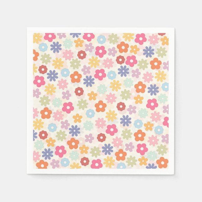 Boho Retro Daisy Flowers, sommartid 70 Pappersservett (Framsidan)