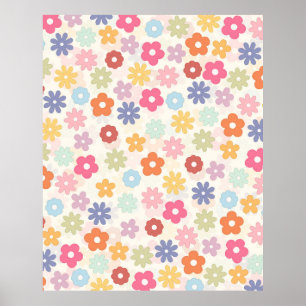 Boho Retro Daisy Flowers, sommartid 70 Poster