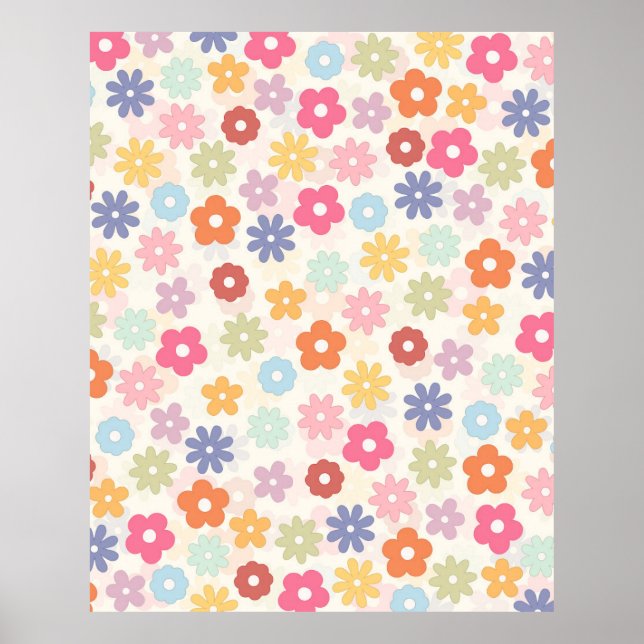 Boho Retro Daisy Flowers, sommartid 70 Poster (Framsidan)
