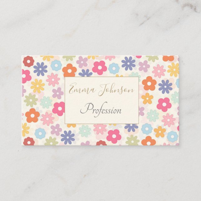 Boho Retro Daisy Flowers, sommartid 70 Visitkort (Framsida)