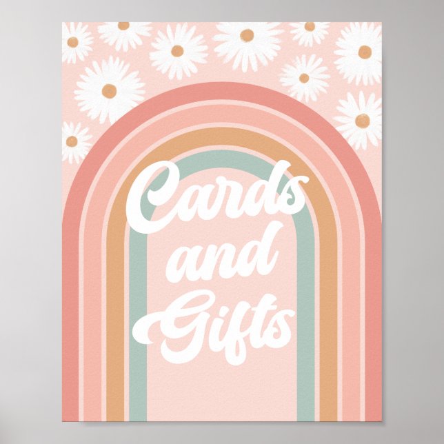 Boho Retro Daisy Födelsedagskort och presentkort Poster (Framsidan)