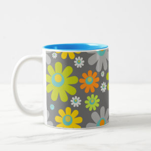 Boho Retro-Daisy på Grått Två-Tonad Mugg