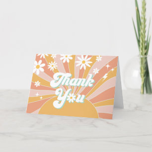 Boho Retro Daisy Sunshine Blommigt Tack Kort