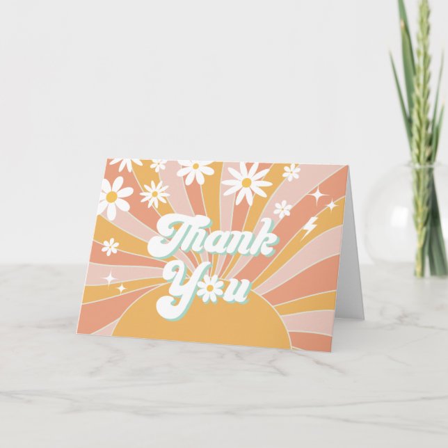 Boho Retro Daisy Sunshine Blommigt Tack Kort (Framsida)
