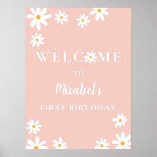 Boho Retro Daisy Vild 1:a födelsedag Välkommen Poster