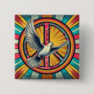Boho Retro Dove och Fredstecken Knapp