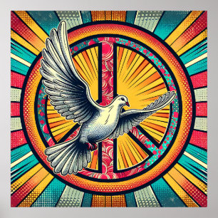 Boho Retro Dove och Fredstecken Poster
