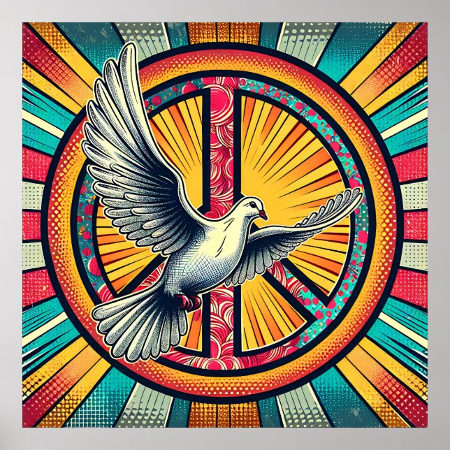 Boho Retro Dove och Fredstecken Poster (Framsidan)
