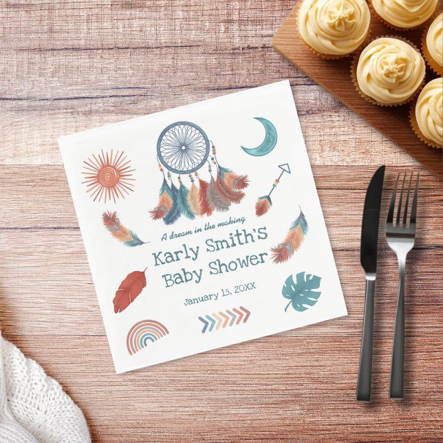 Boho Retro Dreamcatcher Baby Shower Pappersservett (Skapare uppladdad)