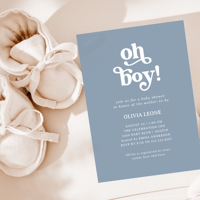 Boho Retro Dusty Blue | Oh Boy Baby Shower Inbjudningar (Skapare uppladdad)
