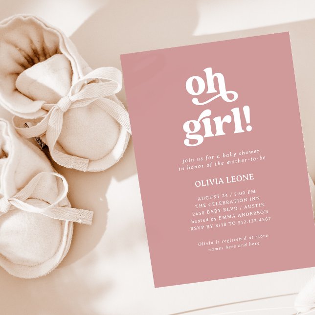 Boho Retro Dusty Ro | Oh Girl Baby Shower Inbjudningar (Skapare uppladdad)