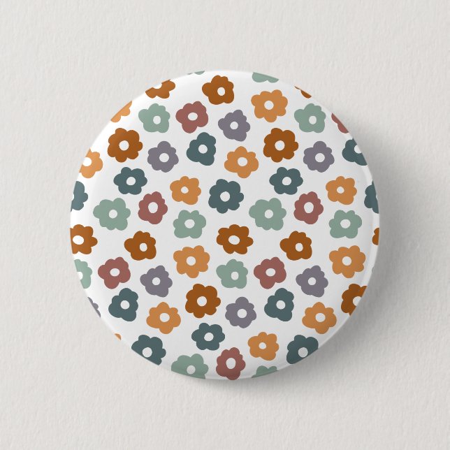 Boho Retro Earthy Blommor och Botanisk Charm Knapp (Framsida)
