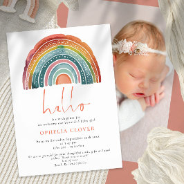 Boho Retro Färgad Rainbow Hej Photo Birth Meddelande