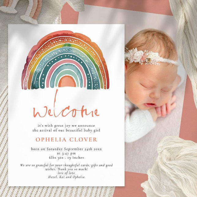 Boho Retro Färgad Rainbow Välkomstfoto Birth Meddelande (Skapare uppladdad)