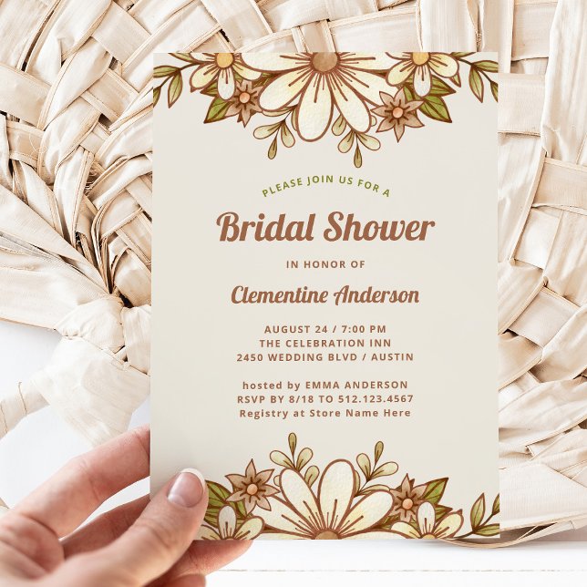 Boho Retro Flowers | MÖHIPPA Inbjudningar (A retro and vintage style bridal shower invitation)