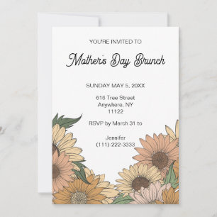 Boho Retro Flowers Mors dag Brunch-inbjudan Inbjudningar