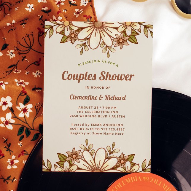 Boho Retro Flowers | Par Shower Inbjudningar (A retro and vintage style bridal shower invitation)