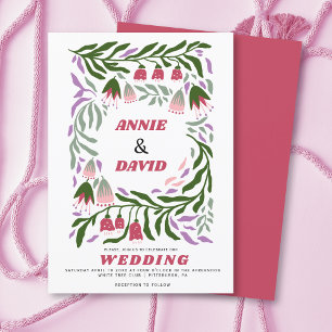 Boho retro grenar och folklore blommor bröllop inbjudningar