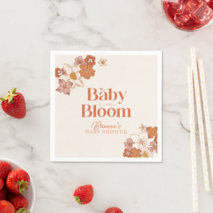 Boho Retro Groovy Blommigt Baby Shower Baby Shower Pappersservett