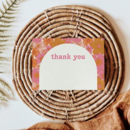 Boho Retro Groovy Blommigt Tack Kort