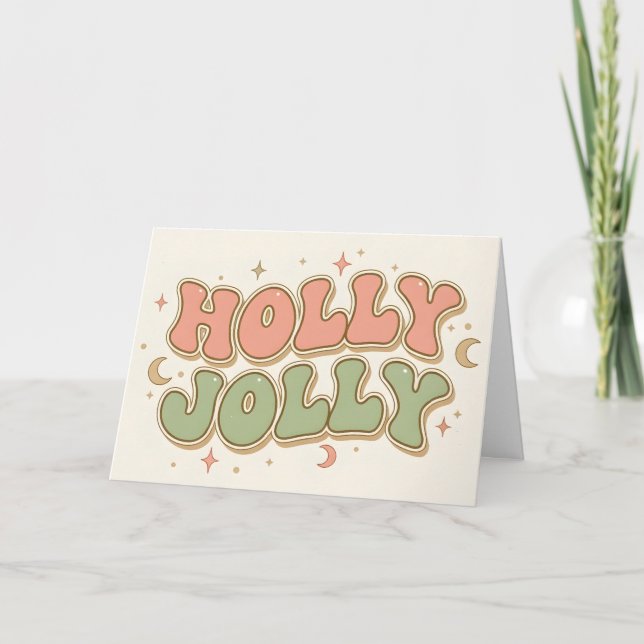 Boho Retro Holly Jolly Christmas Helgkort (Framsida)