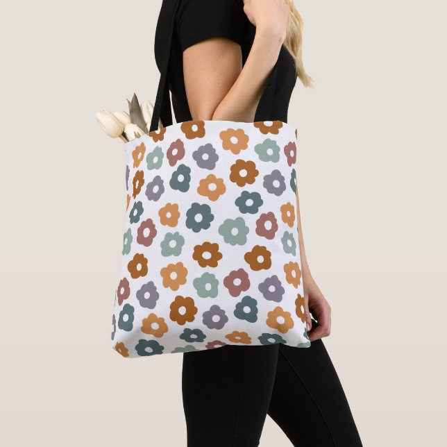 Boho Retro Jordnära Blommor och Botanisk Charm Tygkasse (Närbild)