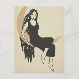 Boho retro-kvinnan stjärnstjärnor måne med lång hå vykort