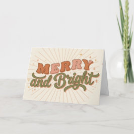 Boho Retro Merry and Bright Christmas Helgkort