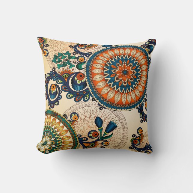 Boho Retro Paisley Circle Abstrakt Färglös pil Kudde (Framsida)