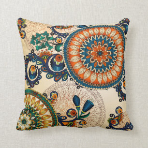 Boho Retro Paisley Cirkulär Abstrakt Färgrik Kastf Kudde