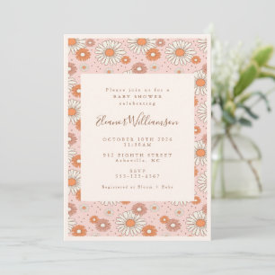 Boho Retro Pastel Rosa Blommigt Baby Shower Inbjudningar