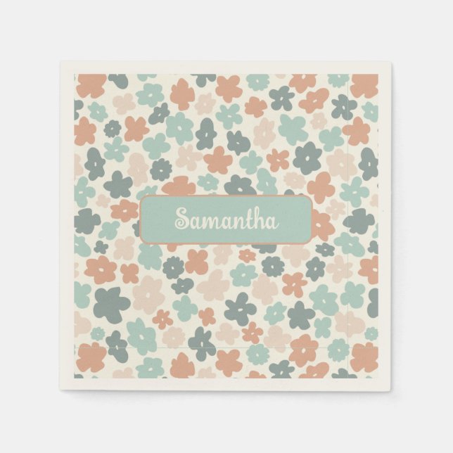 Boho retro-pastellblomma pappersservett (Framsidan)