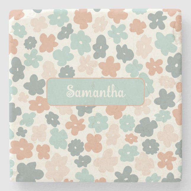Boho retro-pastellblomma stenunderlägg (Framsidan)
