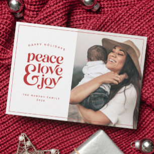 Boho Retro Peace Kärlek Joy Photo jul Card Julkort