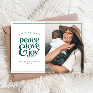 Boho Retro Peace Kärlek Joy Photo jul Card Julkort
