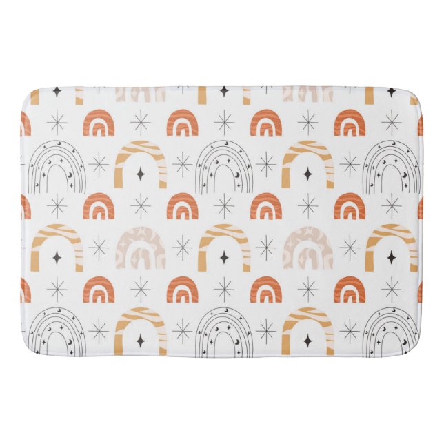 Boho retro rainbow line art måne stars badrumsmatta (Framsidan)