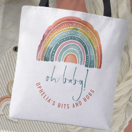 Boho Retro Rainbow Namn skript Oh Baby Tygkasse