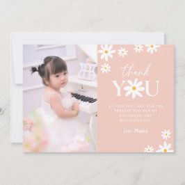 Boho Retro  Rosa Daisy Girl Birthday Photo Tack Kort