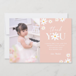 Boho Retro Rosa Daisy Girl Birthday Photo Tack Kort