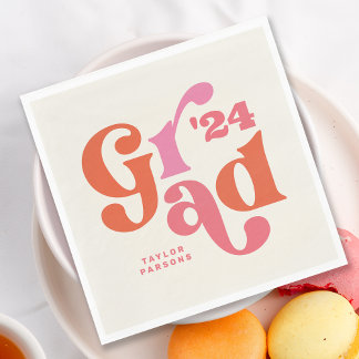 Boho Retro Rosa och Orange Studenten Napkins Pappersservett