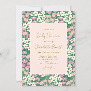 Boho Retro Rosa Sage Blommigt Baby Shower Inbjudningar