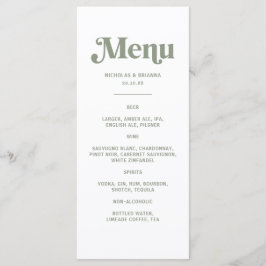 Boho Retro Sage Green Wedding Drinks Menu Meny