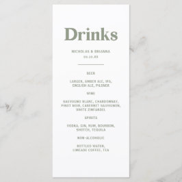 Boho Retro Sage Green Wedding Drinks Menu Meny
