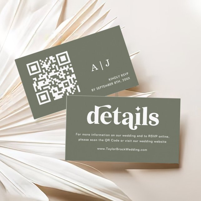 Boho Retro Sage Grönt Bröllop webbplats Tilläggskort (Skapare uppladdad)