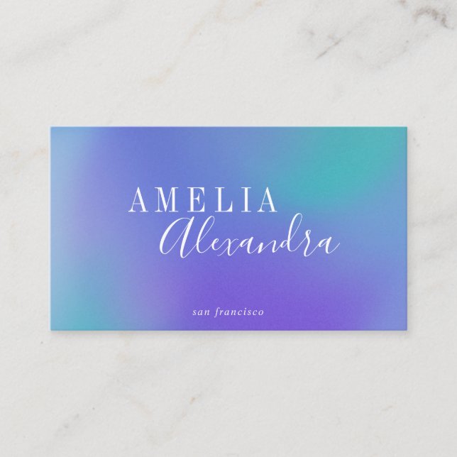 Boho Retro Script Abstrakt Gradient Lila Blå Visitkort (Framsida)