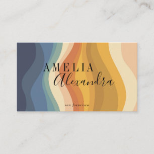 Boho Retro Script Abstrakt Vågiga Linjer Gul QR Visitkort