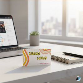 Boho Retro Script-Abstrakten Vågigt Gulten Linjer Visitkort