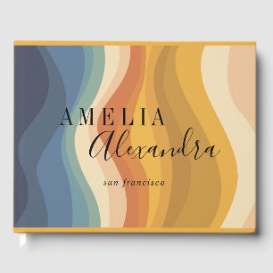 Boho Retro Script-Abstrakten Vågigt Linjer Gult Bl Gästböcker