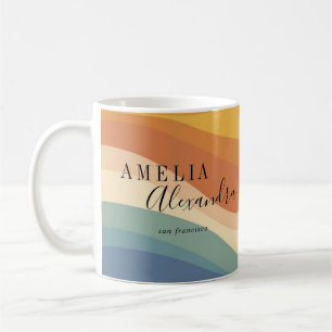 Boho Retro Script-Abstrakten Vågigt Linjer Gult Bl Kaffemugg