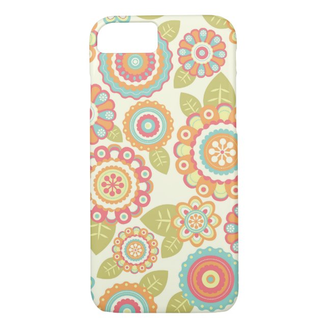 Boho Retro skraj blommablommönster (kräm) Case-Mate iPhone Skal (Baksida)